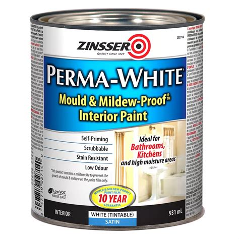 Zinsser Perma White Mould And Mildew Interior Paint In Tintable Satin