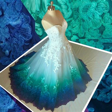 Ombre Wedding Dress A Line Sweetheart Sweep Train Ombre Tulle Wedding