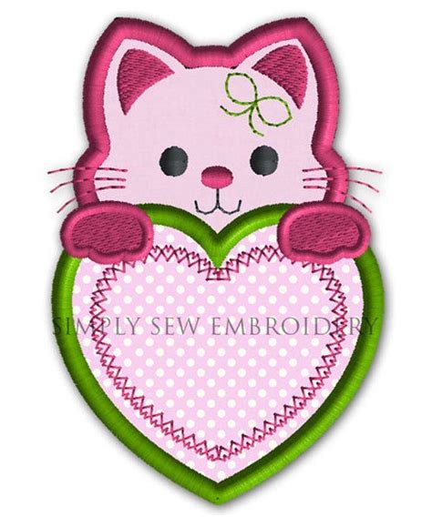 Cat In Heart Applique Machine Embroidery Design No 04 Etsy Machine