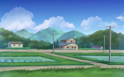 Safebooru Biako Blue Sky Bush Clouds Commentary Request Day Grass Hedge Plant Highres House