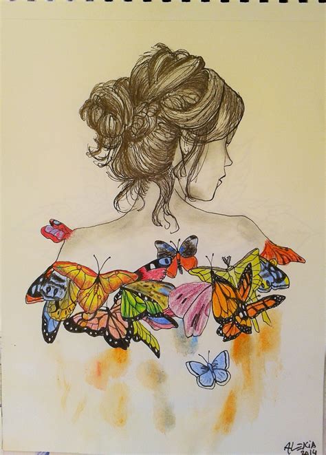 Butterfly Girl 2014 Art Drawing Illustration Girl Butterfly