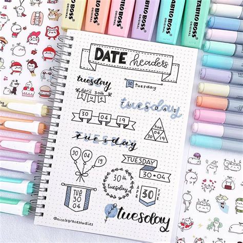 Date Header Ideasinspiration For Your Bullet Journal And Study Notes