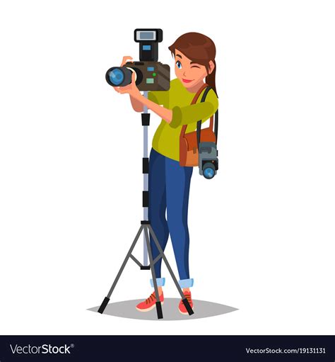 Young Female Photographer Take A Photo Royalty Free Vector