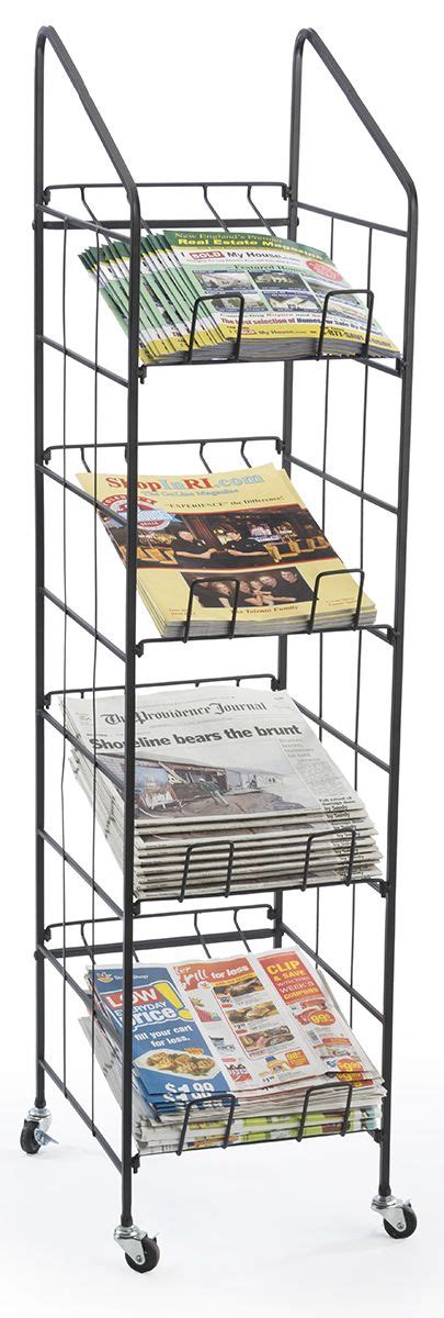 Tabloid Rack For Floor W Wheels 4 Shelves Fits Newspapers