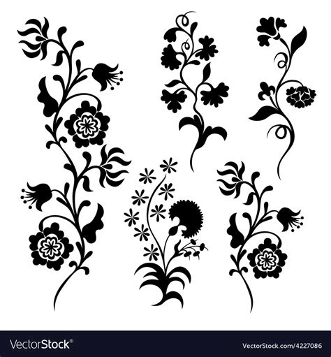 Black Silhouette Flowers Royalty Free Vector Image