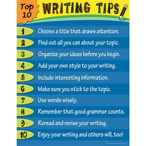Top 10 Writing Tips Chart Writing Tips Writing A Book Writing Skills