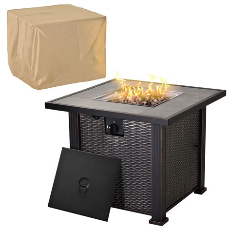 Outsunny 30 50 000 Btu Outdoor Patio Backyard Gas Fire Pit Table With Beautiful Slate Tabletop