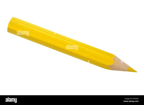 Short And Thick Yellow Pencil Isolated On White Background Stock Photo