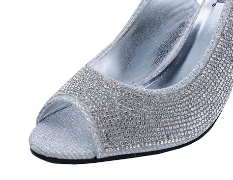 womens silver peep toe slingback diamante wedding bridesmaid evening shoes 3 8 ebay