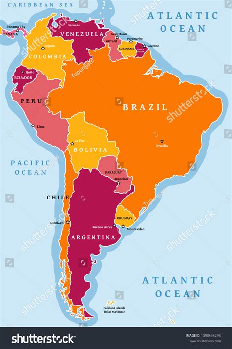 South America Political Division Map Vector Stock Vector Royalty Free