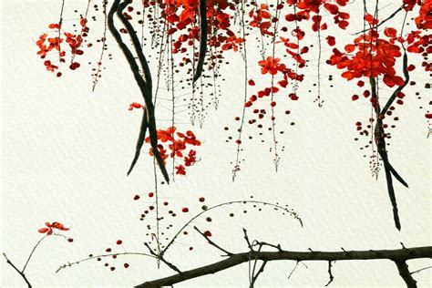 Quality Red Blossom Mural Custom Made To Suit Your Wall Size By The Uk