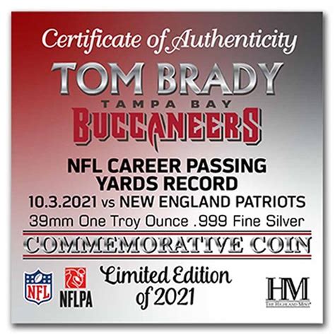 Buy 2021 1 Oz Silver Round Tom Brady Career Passing Yards Record Apmex