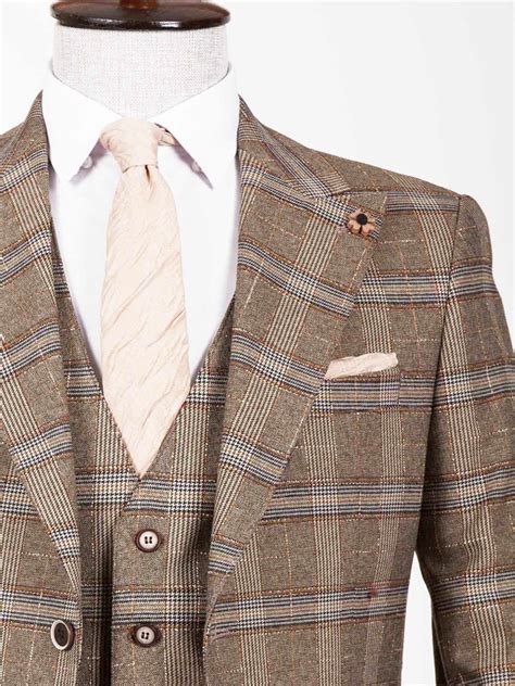 Buy Brown Slim Fit Plaid Suit By Bespokedailyshop Worldwide Shipping