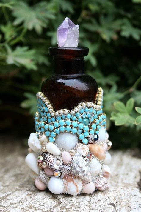 Jeweled Antique Bottle Encrusted Rhinestones Seashells Crystals Raw