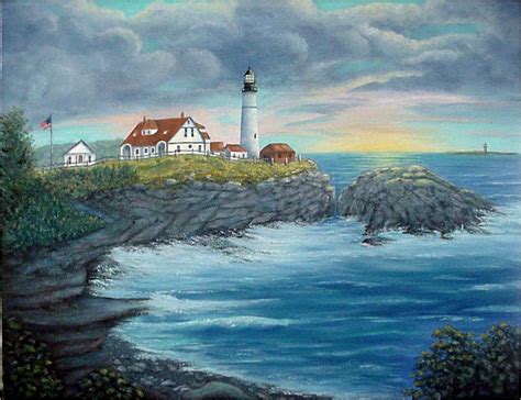 Sunrise Lighthouse In Maine Portland Head Dawn From An Original