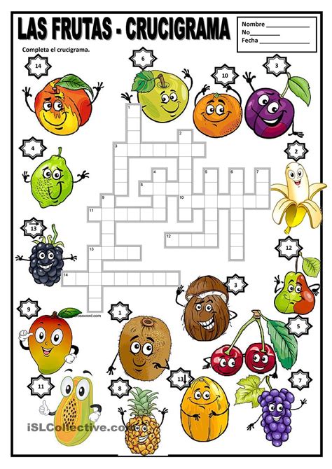 Las Frutas Crucigrama Para Niños Sopa De Letras Para Niños Crucigramas