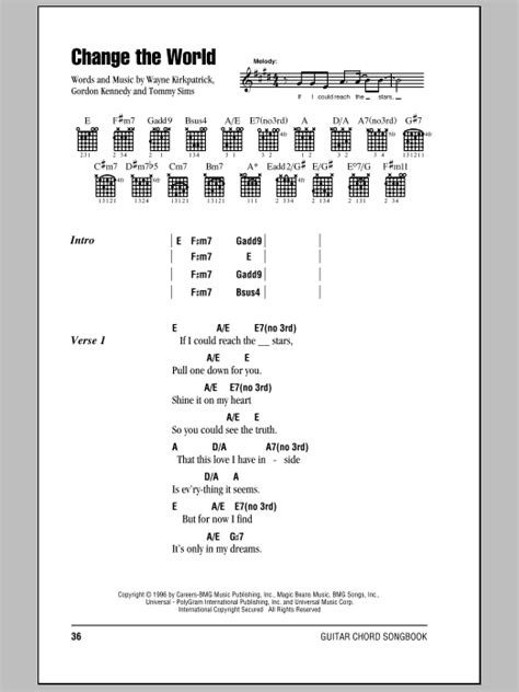 Change The World Sheet Music Eric Clapton Guitar Chordslyrics