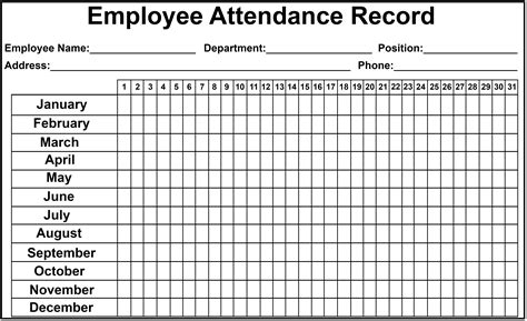 Free Monthly 2020 Attendance Template Calendar Template Printable