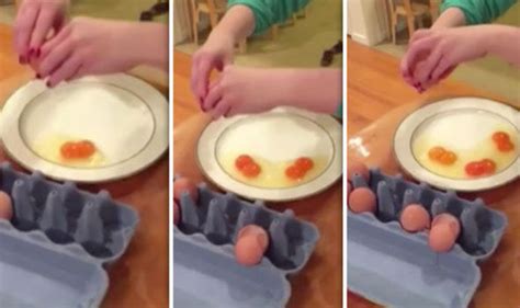 Woman Opens Double Yolk Eggs In A Row World News Express Co Uk
