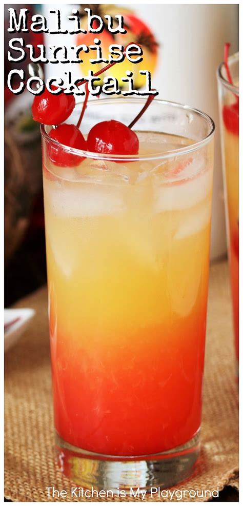 The malibu cocktail is easy to make into layers as we have pictured. Malibu Sunrise Cocktail | The Kitchen is My Playground