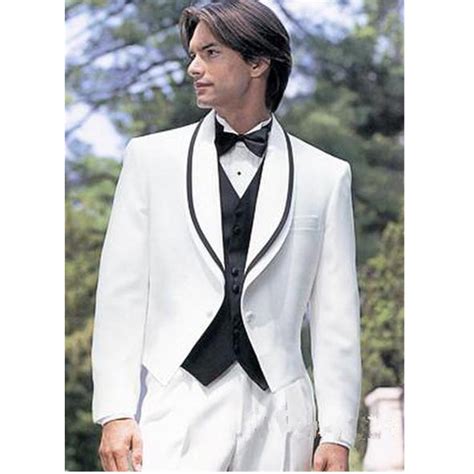 New Custom Design White Tailcoat Groom Tuxedos Shawl Lapel Best Man