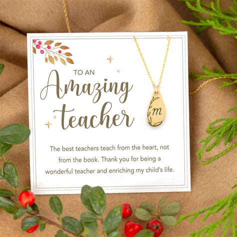 Unique Personalized Daycare Teacher Birthday Gift Necklace, Gold