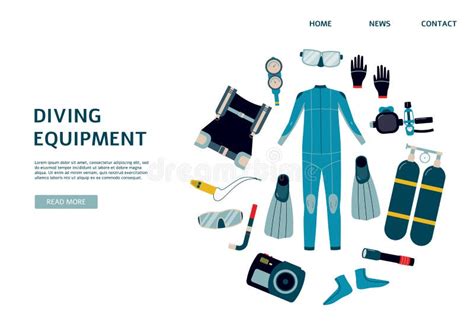 Vector Illustration Of Equipment For Scuba Diving A Landing Page