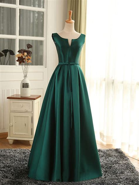 cheap prom dresses sexy scoop dark green satin long prom dress evening anna promdress