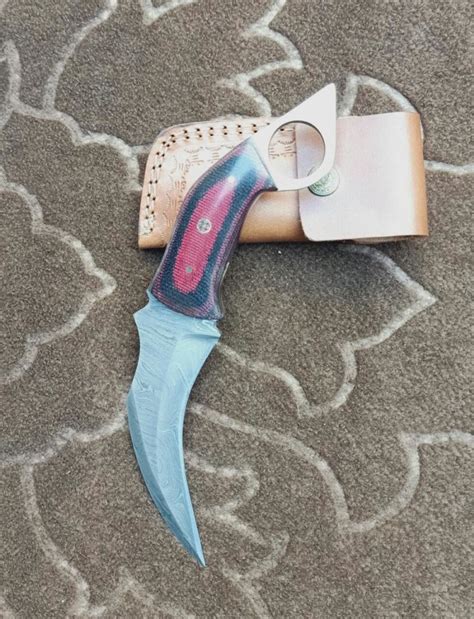 Damascus Karambit Knife With Leather Cover Jimmy Custom Knives