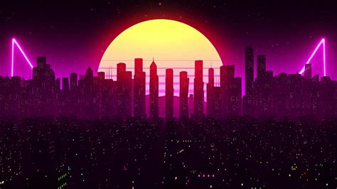 Retrowave City And Moon Live Wallpaper 1920 X 1080 Wallpapers