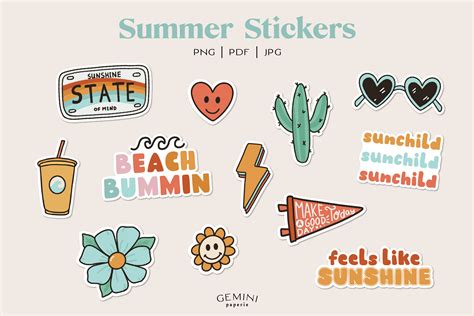 Summer Sticker Bundle Vinyl Stickers Graphic By Geminipaperie