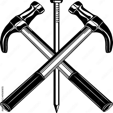 Construction Logo Svg Design With Crossed Hammers And A Nail Stock