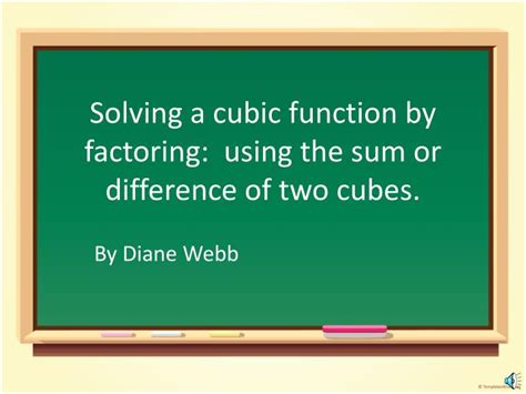 Factorising cubic equations is as easy as the steps shown in learn how to factor and solve cubic equations in less than one minute using this super simple. PPT - Solving a cubic function by factoring: using the sum or difference of two cubes ...