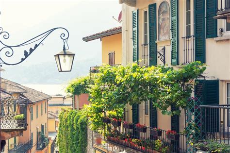 Romantic Alley In Old Town Of Bellagio Lake Como Italy Stock Photo
