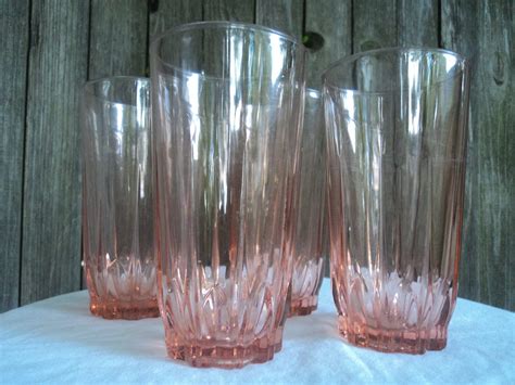 Set Of 4 Arcoroc France Pink Drinking Glasses