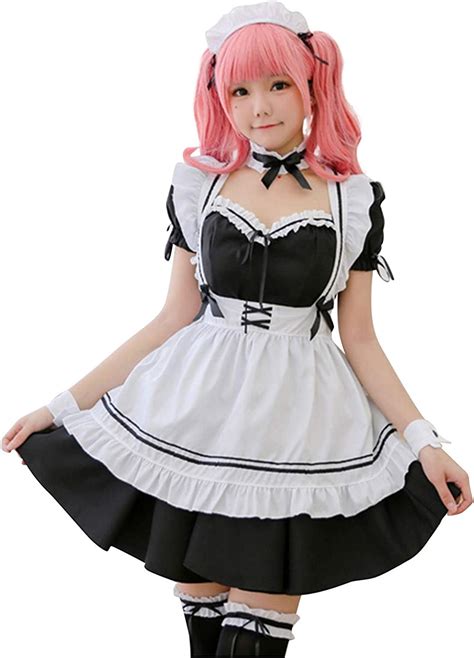Japonais Costume Cosplay Femme De Ménage Français Robe Maid Noir