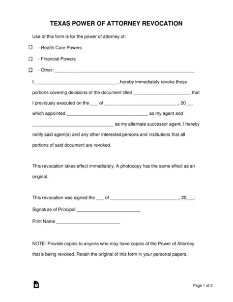 Free Texas Power Of Attorney Forms Types PDF Word EForms