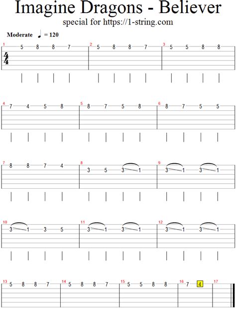 Imagine Dragons Believer On A Single Guitar String Tabs
