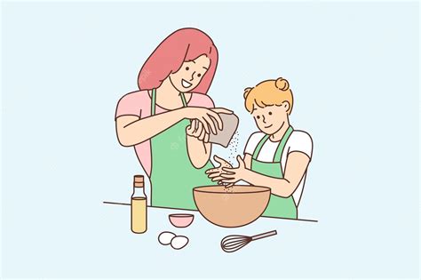 Premium Vector Happy Mother And Daughter Cooking Together