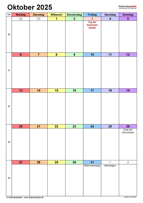 Kalender Oktober 2025 Als Pdf Vorlagen