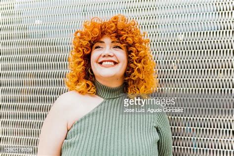Closeup Of Smiling Chubby Redhead Young Woman Smiling Chubby Redhead Woman Outdoors Very Cute