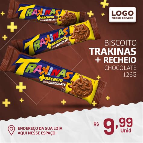 Biscoito Trakinas Recheio Chocolate 126g Social Media PSD Editável