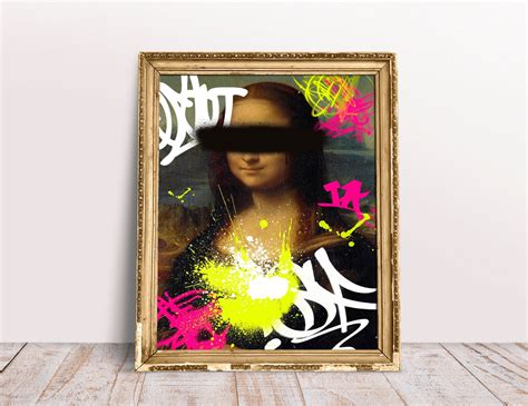 Mona Lisa Graffiti Pink Yellow Black White Alter Art Digital Etsy