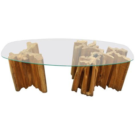 Coffee table wood tree trunk 130 cm solid living room natural edge new. Mid-Century Modern Glass Top Cocktail Table with Tree ...