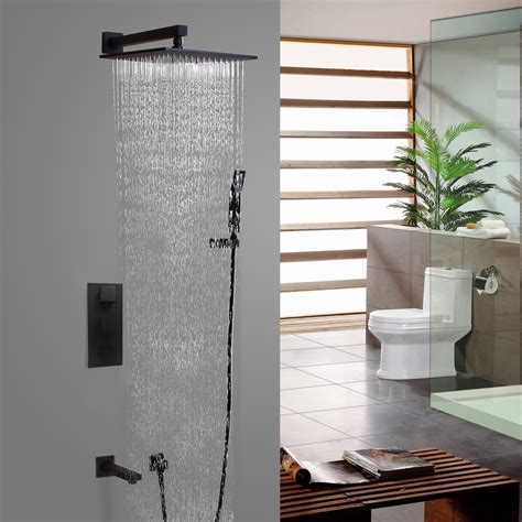 Wall Mount Rain Shower System With Hand Shower Tub Filler