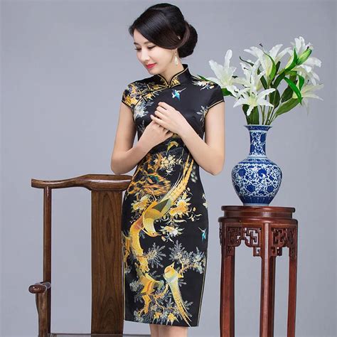 buy new arrival women sexy silk cheongsam dragon slim qipao printed mandarin