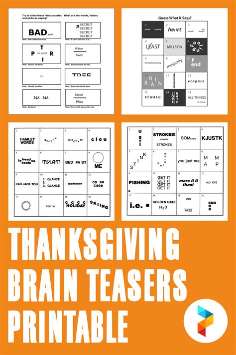 Thanksgiving Brain Teasers Printable Brain Teasers Word Brain
