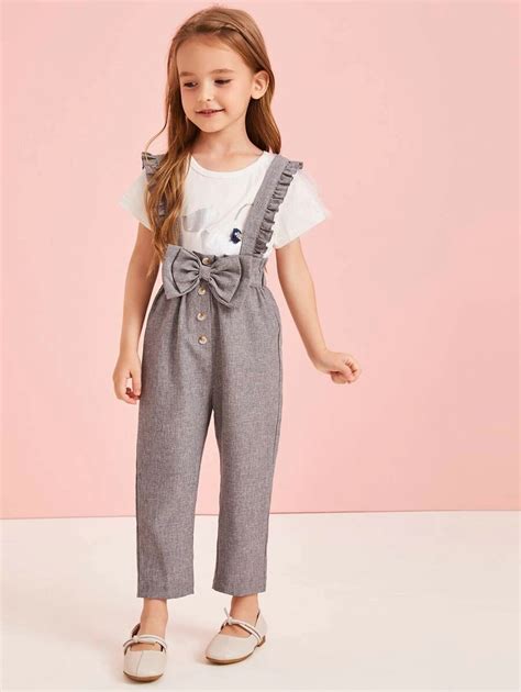 Toddler Girls Bow Front Frill Trim Jumpsuit Shein Usa Jumpsuits For