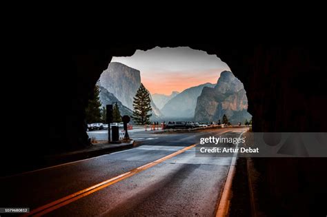 The Yosemite Tunnel View From Inside Tunnel Road During Sunset High Res