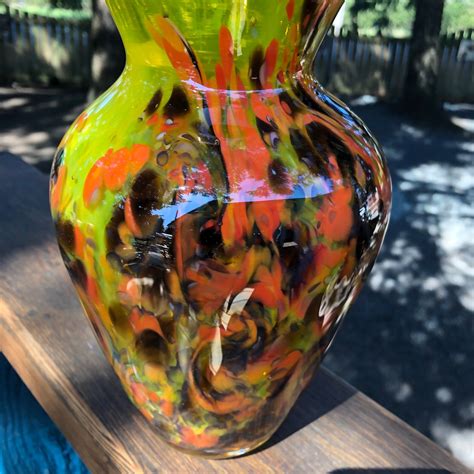 Handmade Blown Glass Flower Vase In A Bold Rich And Intense Etsy
